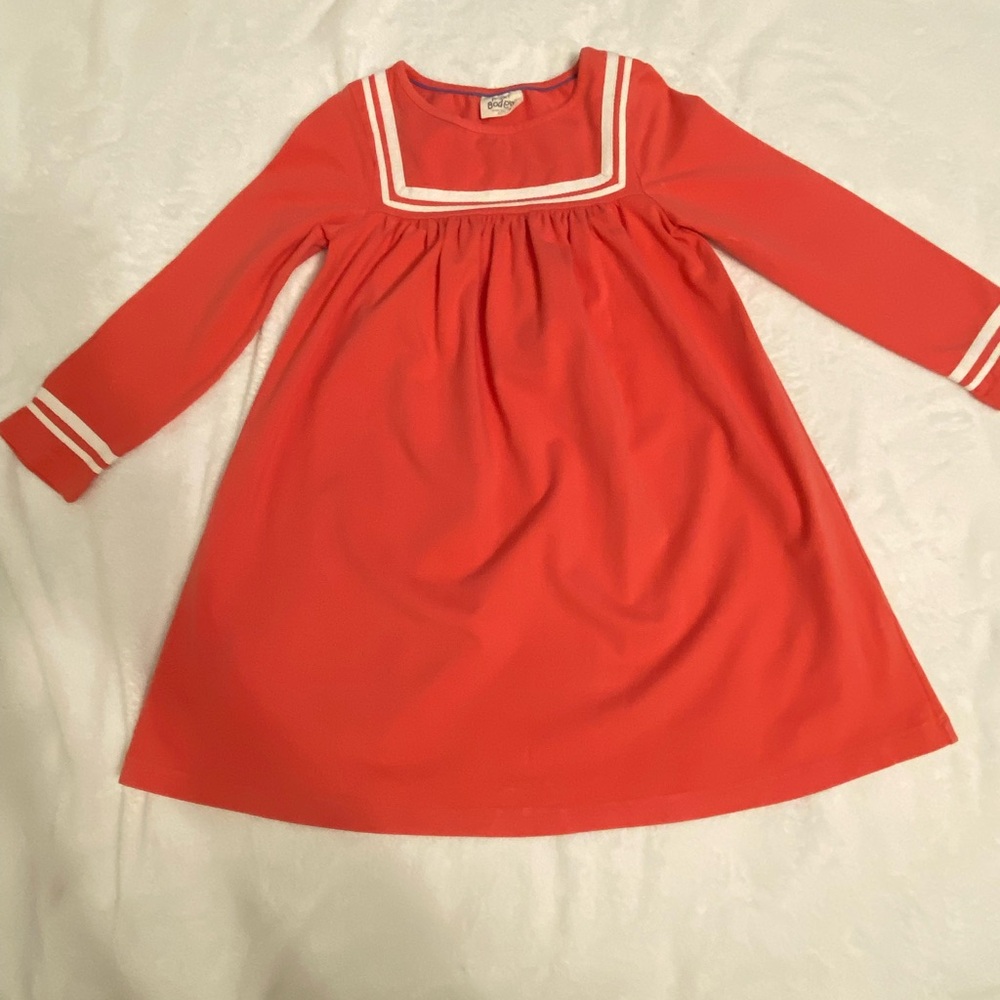 Mini Boden Red Casual Sundress with Long Cuffed Sleeves and Square Neckline
